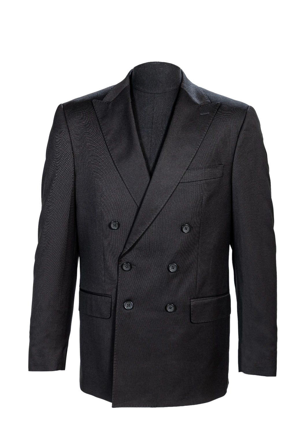 Midnight tailored suit in editorial lighting